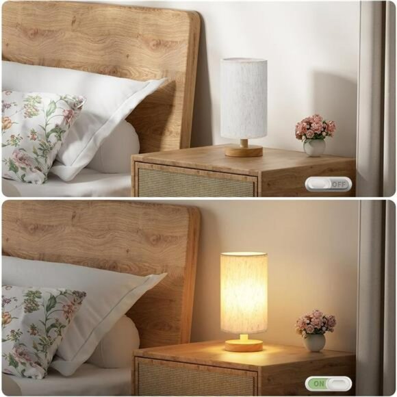 Small Table Lamp Bedside Lamp with Cream Shade Warm LED Light for Bedroom Nights - Picture 4 of 7